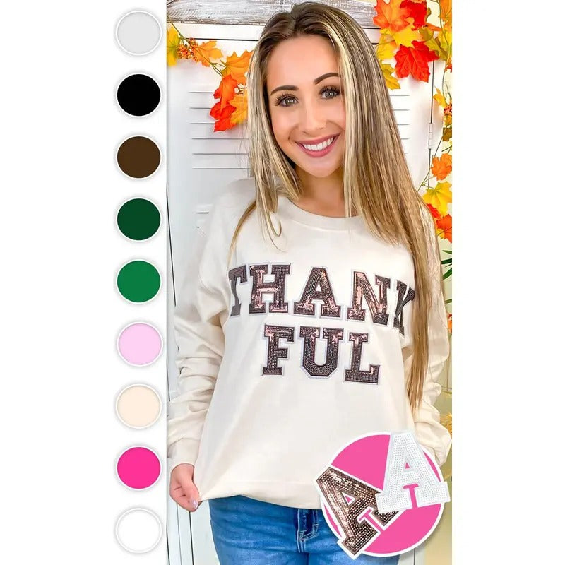 Thankful Sequin Graphic Sweatshirt Shirt Hoodie | PrintMintTees.com