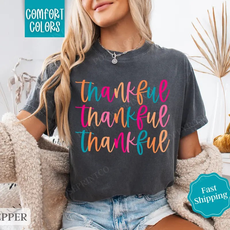 Thankful Shirt Comfort Colors, Womens Thanksgiving Shirt, Fall Womenswear Oversized Crewneck Hoodie, Sweatshirt