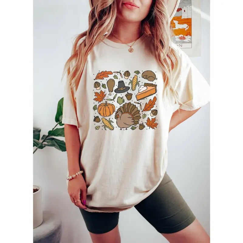 Thanksgiving Doodles Pumpkin Leaves Sweatshirt