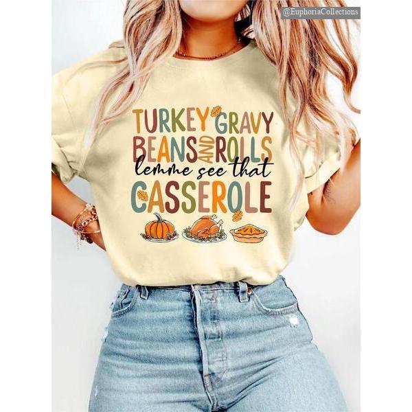 Thanksgiving Letter Printed Tee, Sweater, Hoodie, Casual Short Sleeve Crew Neck T-Shirt for Summer, Fashion Women's Top...