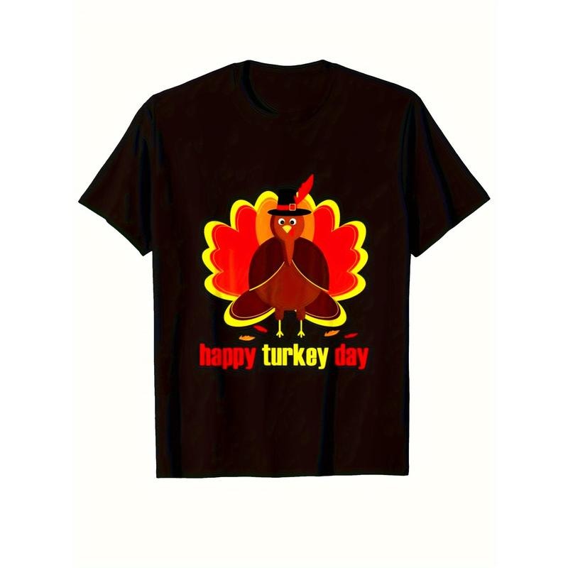 Thanksgiving Printing, Men'S Cotton Turkey Pattern T-Shirt, Casual Short Sleeve Round Neck Game T-Shirt, Men'S Outdoor...