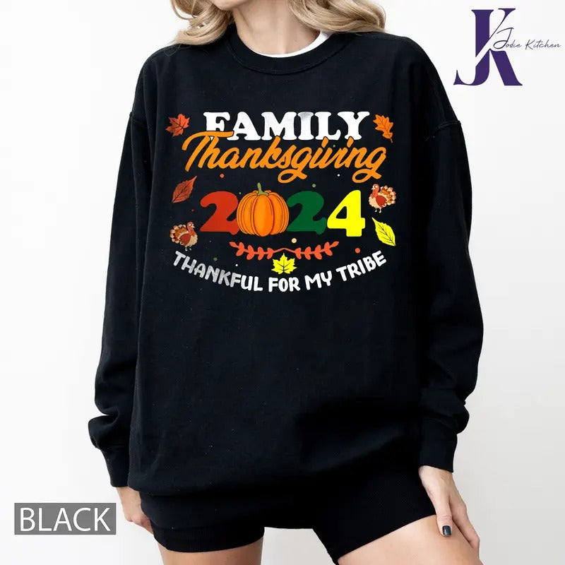 Thanksgiving Shirt 2024, Thanksgiving Family Party, Thanks My Tribe Autumn T-shirt Hoodie Sweatshirt | PrintMintTees.com