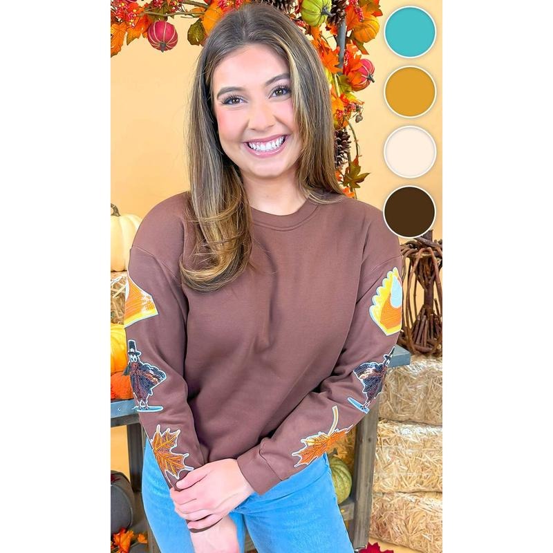 Thanksgiving Sparkle Sleeve Sweatshirt Shirt Hoodie | PrintMintTees.com