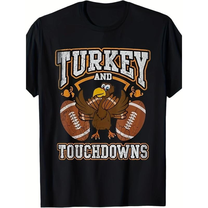 Thanksgiving Turkey And Touchdown Football Men's Short-sleeved - 220g 100% Cotton T-shirt made in usa Hoodie Sweatshirt