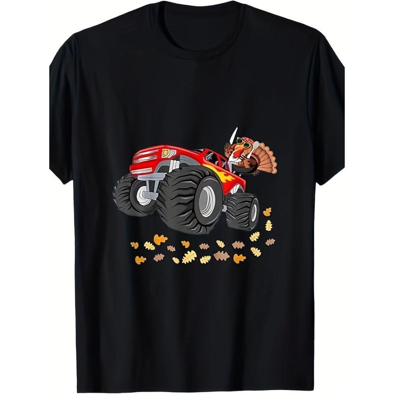 Thanksgiving Turkey Driving Monster Truck T-shirt - 100% Cotton. made in usa Hoodie Sweatshirt | PrintMintTees.com