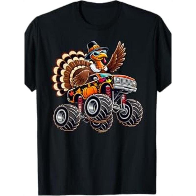 Thanksgiving Turkey Ride Monster Truck Men's T-Shirt-220g100% Cotton T-Shirt made in usa Hoodie Sweatshirt