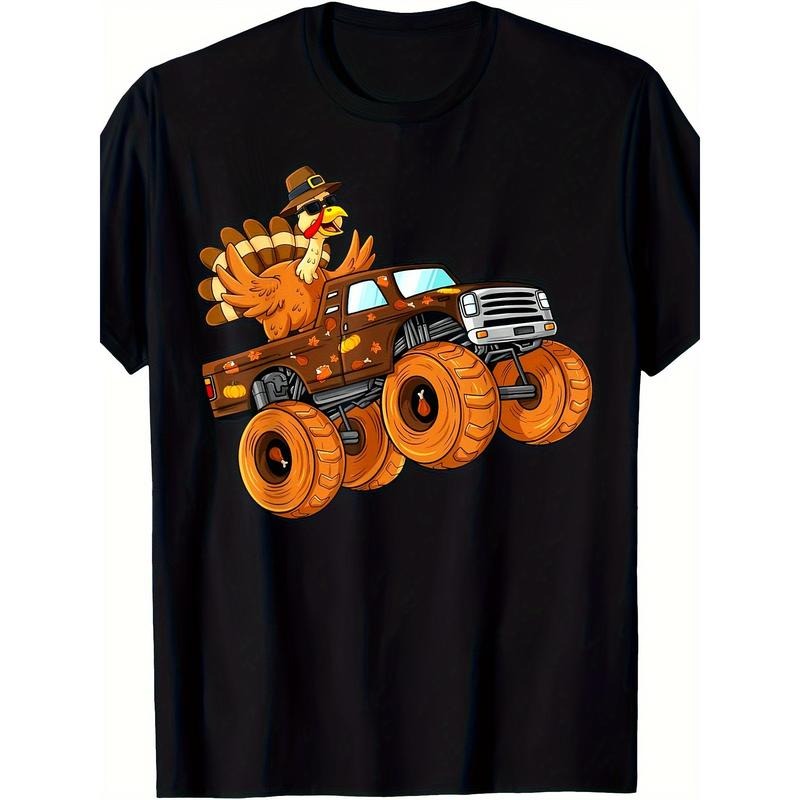 Thanksgiving Turkey Ride Monster Truck Men's T-shirt - 220g made in usa Hoodie Sweatshirt | PrintMintTees.com