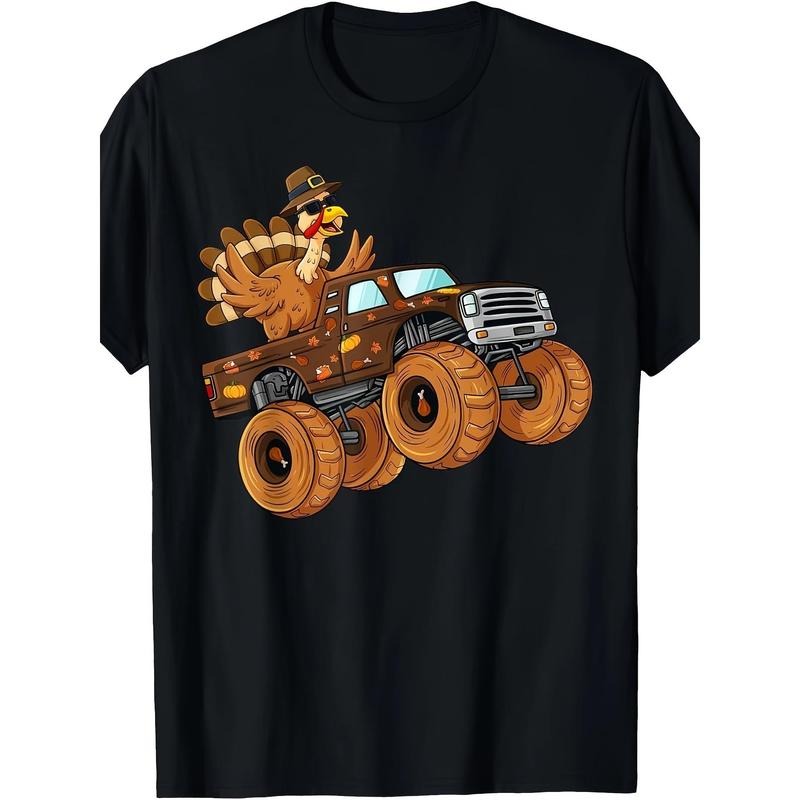 Thanksgiving Turkey Riding Monster Truck Men T-Shirt- 220g made in usa Hoodie Sweatshirt | PrintMintTees.com