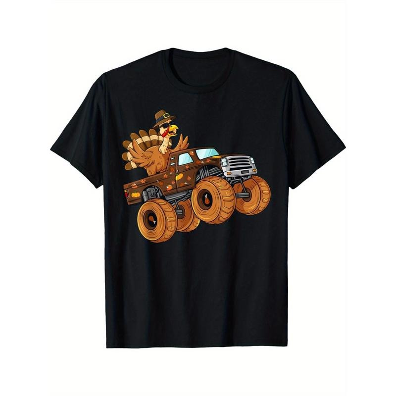 Thanksgiving Turkey Riding Monster Truck men T-Shirt made in usa Hoodie Sweatshirt | PrintMintTees.com