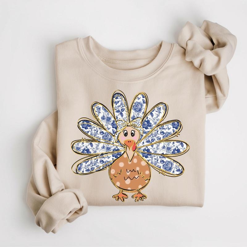 Thanksgiving Turkey Sweatshirt, Fall Thanksgiving Sweater, Coquette Turkey Shirt, Women's Fall Thankful Crewneck, Autumn...