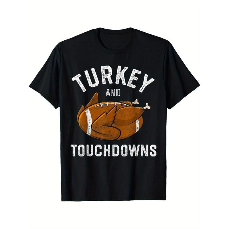 Thanksgiving Turkey and Touchdown Football Men's T-Shirt, Comfortable, Printed, Stylish, made in usa Hoodie Sweatshirt