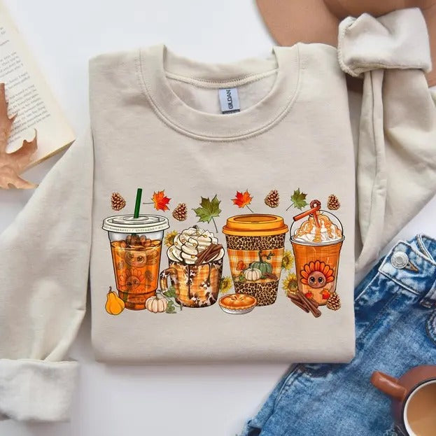 Thanksgiving coffee Sweatshirt, Coffee Shirt, Pumpkin Shirt, Cute Thanksgiving Tee, Happy Thanksgiving Shirt, Hello Fall,...