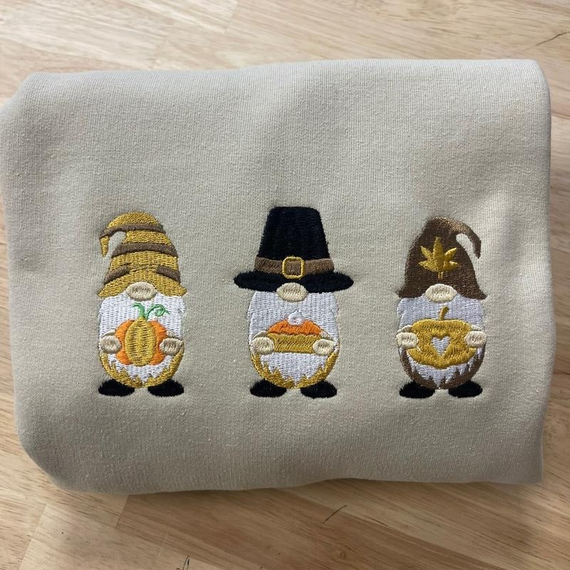 Thanksgiving gnomes Embroidered sweatshirt T-Shirts, Hoodie | PrintMintTees.com