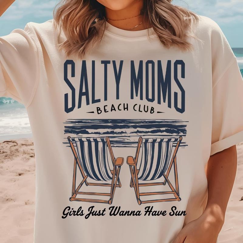The Beach Club Shirt Trendy Summer Aesthetic Beach Shirt Retro Beach Girl Funny Sarcastic Mom Mother's Day Cotton...