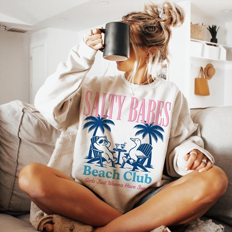 The Beach Club Shirt Trendy Summer Raccoon Beach Shirt Retro Beach Girl Funny Sarcastic Goose Girl's Summer Hoodie Sweatshirt