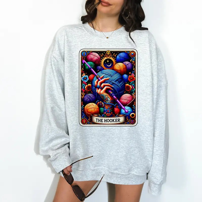 The Hooker Tarot- Unisex Crewneck Sweatshirt - Print is Sublimation, Christmas Crewneck, Gift Idea, Relaxed Fit, Casual...