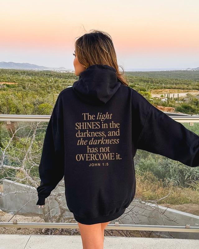 The Light Shines Hoodie Scriptural Bible Verse Sweater Christianity Religious Sweatshirt Gift Trendy Aesthetics Christian...