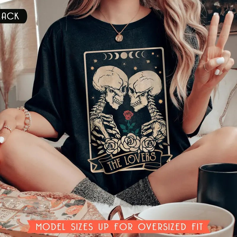 The Lovers Tarot Card Shirt, Skeleton Lovers Shirt, Gothic Valentine Shirt, Couple Matching Shirt, Mystical Tee Hoodie...