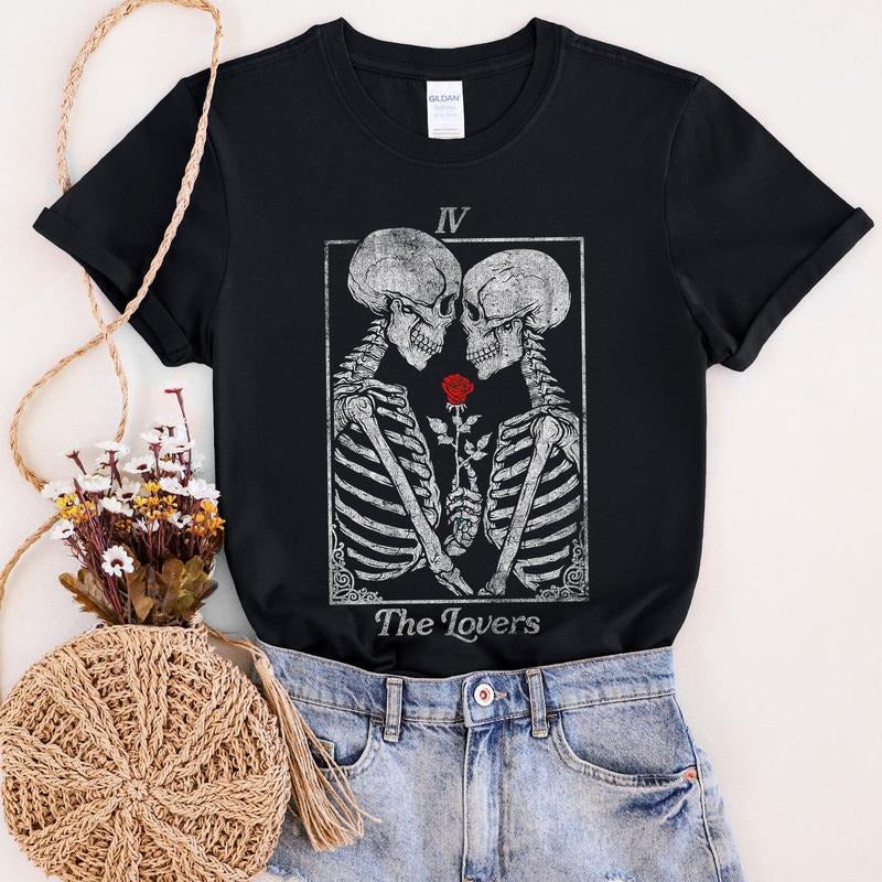 The Lovers Tarot, Skeletons, Mystical, Magic, Super Soft Tshirt, Valentine's Day Hoodie Sweatshirt | PrintMintTees.com
