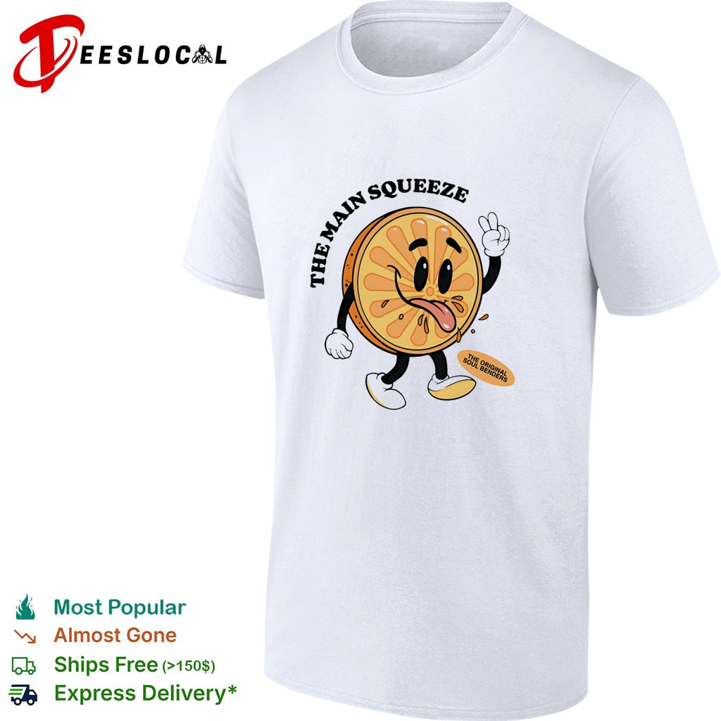 The Main Squeeze orange mascot shirt