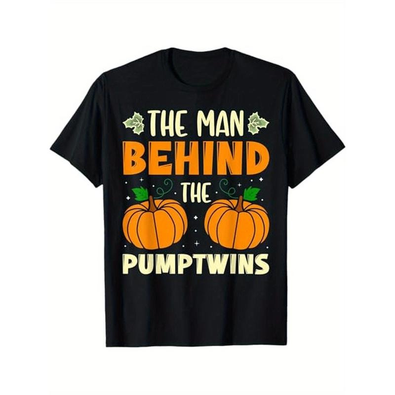 The Man Behind The Pumptwins Halloween Pumpkin Twins T-Shirt, 100% Cotton, Halloween Thanksgiving Christmas Gift for Men...