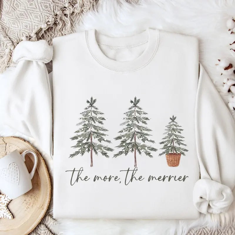 The More The Merrier Sweatshirt, Christmas Pregnancy Announcement Sweatshirt,Pregnancy Announcement Shirt, Holiday...