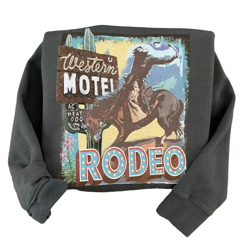 The Rodeo Western Motel Sweatshirt, Rodeo crewneck shirt, westernn clothing stuff, western outfits women tops, country...