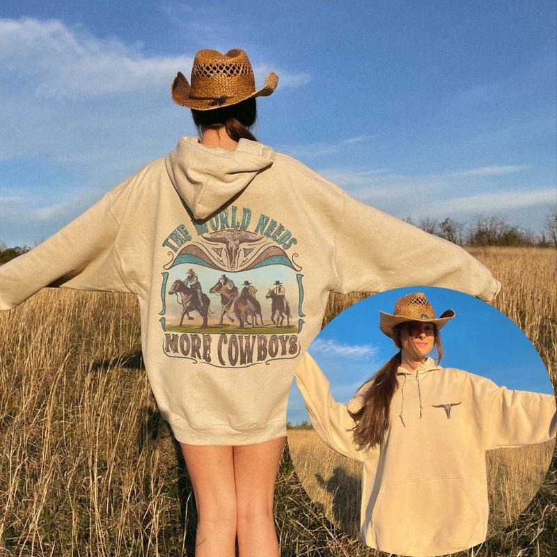 The World Needs More Cowboys Hoodie, Western Vintage Style Sweatshirt, Country Gifts For Him Or Her, western clothing...