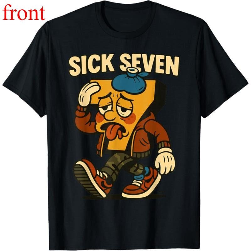 1 Piece Halloween 67 Meme T-Shirt, "Sick Seven" Pun Text Print Costume Style, Unisex, For Halloween Costumes/Themed Gatherings, Pun Design + Costume Attribute, Two In One style 02