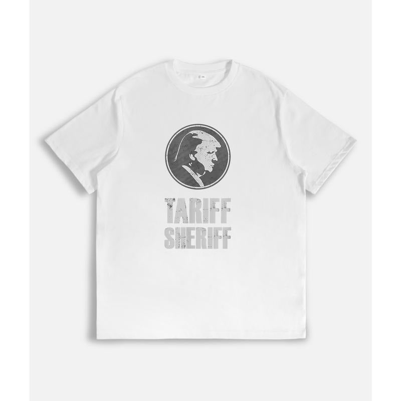Themed T - Shirt with "Tariff Sheriff" Slogan and Portrait Graphic style 02 Hoodie Sweatshirt | PrintMintTees.com