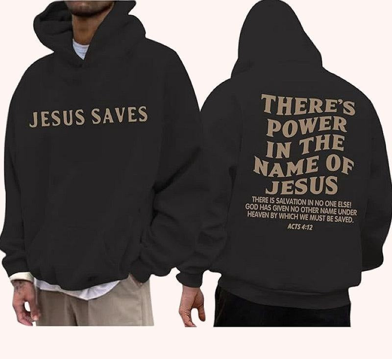 There Power In The Name Of Jesus, Christian Jesus Saves 2 Sided Graphic Hoodie Casual Fleece Fabric Hooded Sweatshirt...