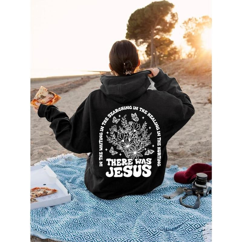 There Was Jesus Hoodie, Floral Christian Clothing, Religious Shirt, Trendy Christian Sweatshirt, Faith Based  T-shirt,...
