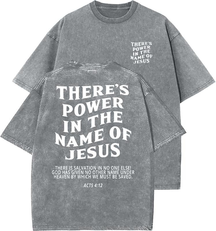 There's power In The Name Of Jesus Unisex Washed T-Shirt, Christian t shirts, Vintage 90s Graphic Tee, Gift Top...