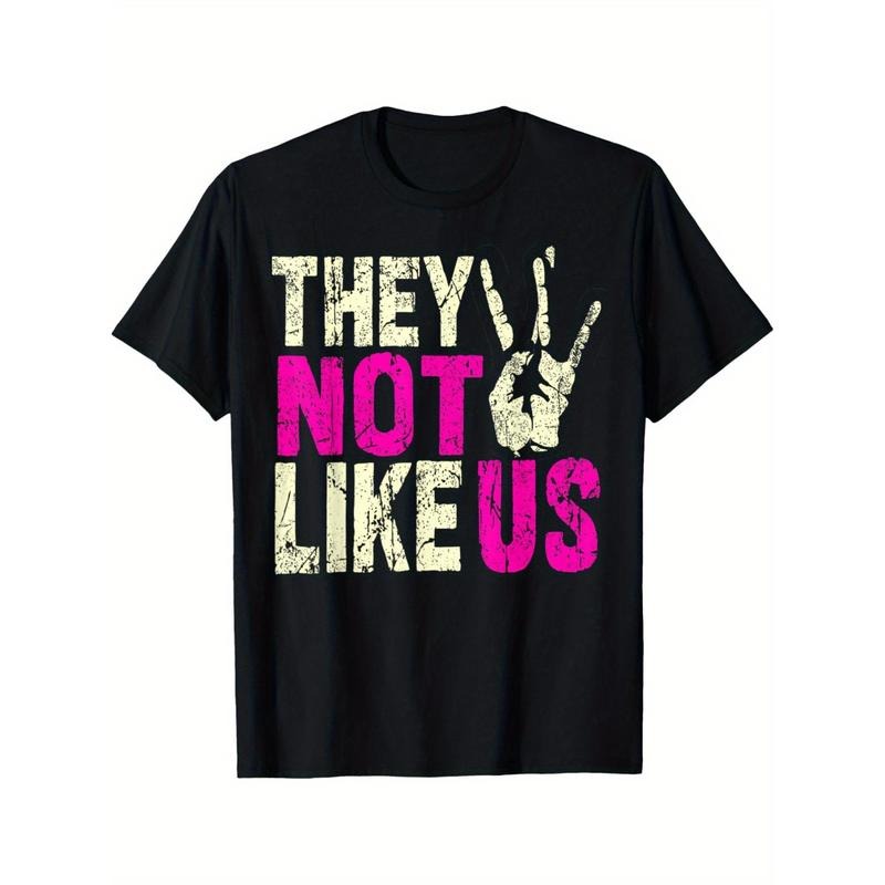 They Not Like Us Print T-shirt, Trendy Cotton Tops Short Sleeve, Street Style Short Sleeve Tee, Comfort Fit Men's Tee,...