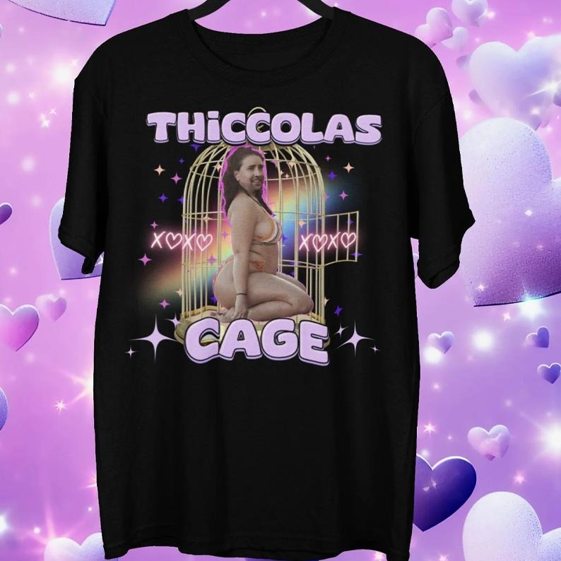 Thiccolas Cage Funny Meme Shirt Gag Unhinged Inappropriate Cursed Celebs Celebrities Offensive Raunchy Stupid Meme Shirt T-Shirts, Hoodie, Sweatshirt