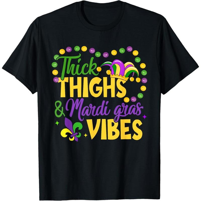 Thick Thighs Mardi Gras Vibes Fleur De Lis Mardi Gras Vibes T-Shirt made in USA Hoodie Sweatshirt | PrintMintTees.com