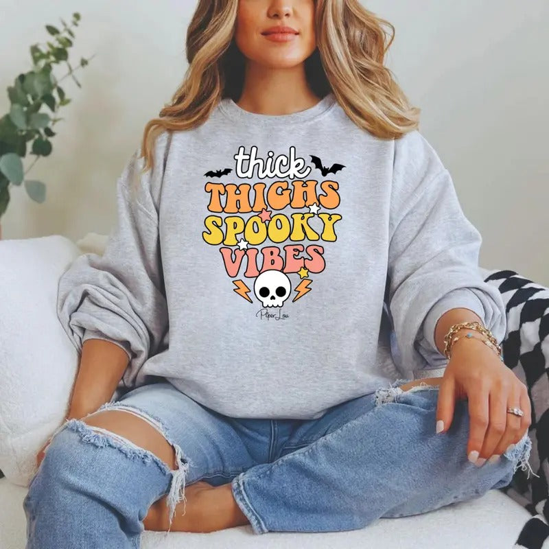 Thick Thighs Spooky Vibes Sweatshirt Classic Womenswear Shirt Hoodie | PrintMintTees.com