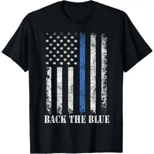 Thin Blue Line Back the Blue American Flag Police Support T-Shirt Made in USA Hoodie Sweatshirt | PrintMintTees.com