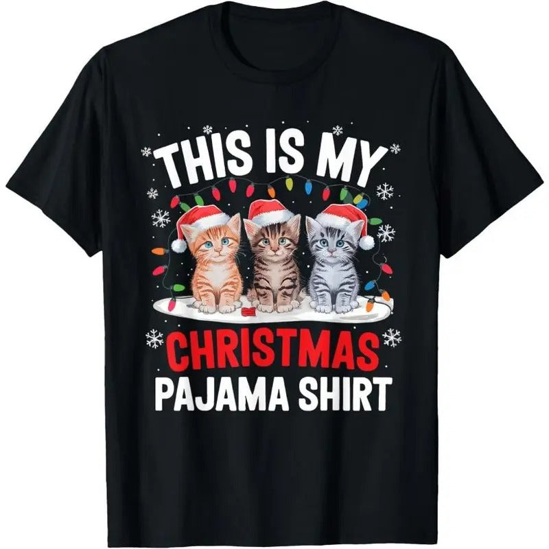 This Is My Christmas Pajama Shirt Cat Lover Meow Kitty Xmas T-Shirt Made in USA Hoodie Sweatshirt | PrintMintTees.com