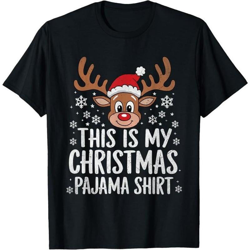 This Is My Christmas Pajama Shirt Reindeer Funny Xmas Pajama T-Shirt Made in USA Hoodie Sweatshirt | PrintMintTees.com