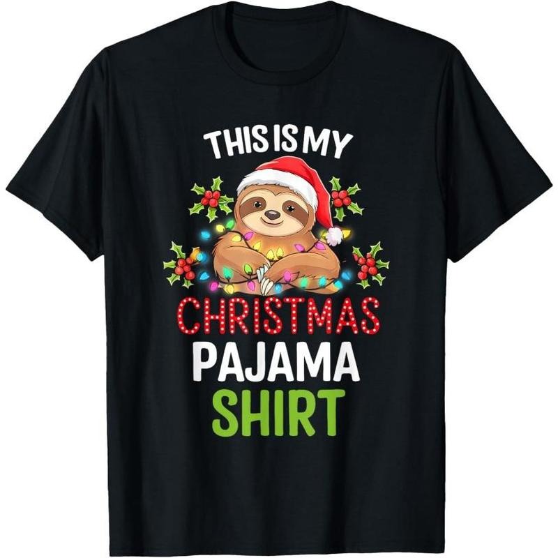 This Is My Christmas Pajama Shirt Sloth Funny Xmas Pajama T-Shirt Made in USA Hoodie Sweatshirt | PrintMintTees.com
