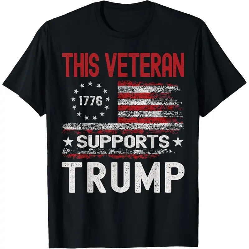 This Veteran Supports Trump 2024 American Flag 4th Of July T-Shirt made in usa Hoodie Sweatshirt | PrintMintTees.com