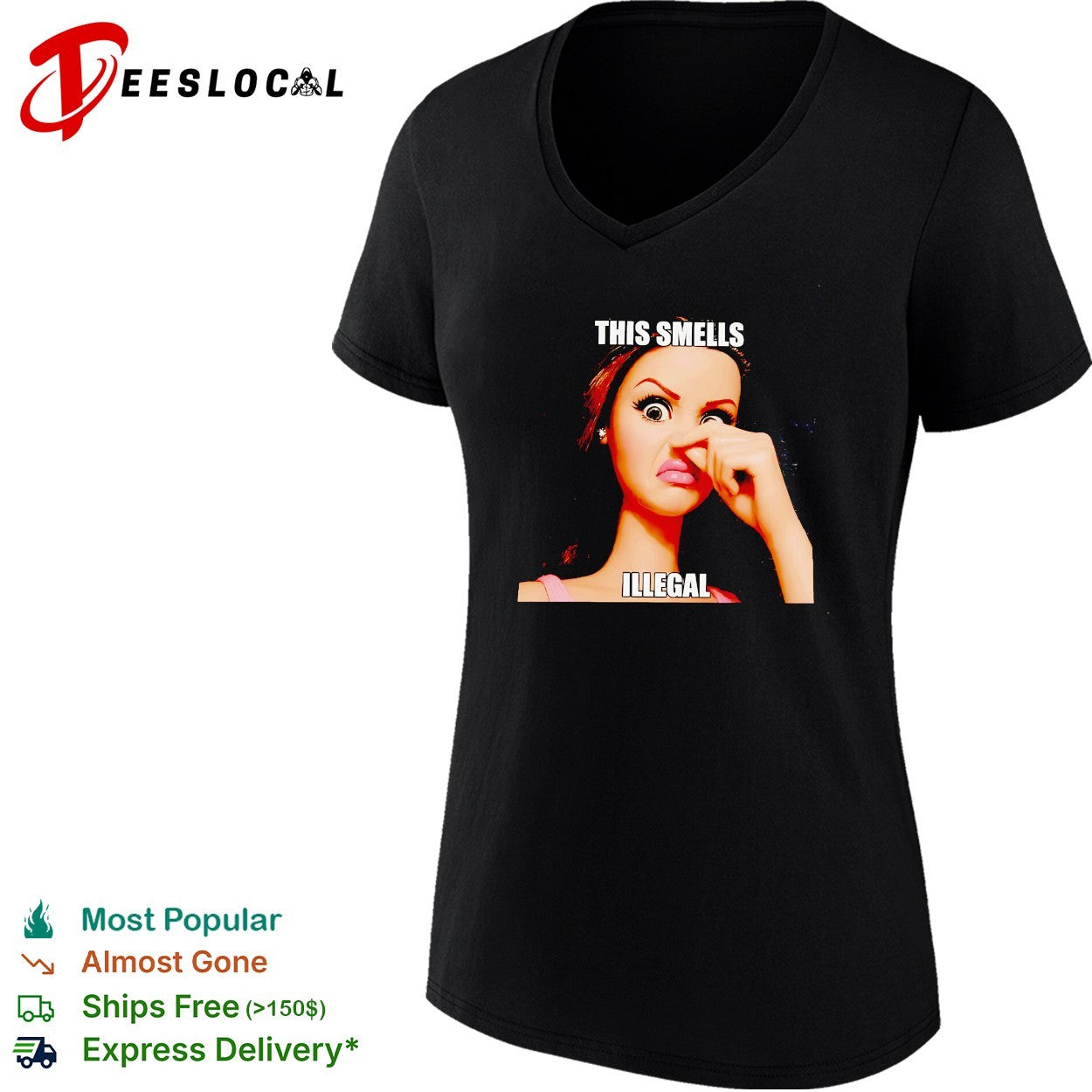 This smells illegal woman pinching nose shirt