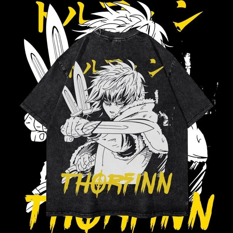 Thorfinn Heavy Oversized Dyenomite Mineral Wash T-Shirt Unisex Anime T-Shirt Streetwear & Gym Style Hoodie Sweatshirt