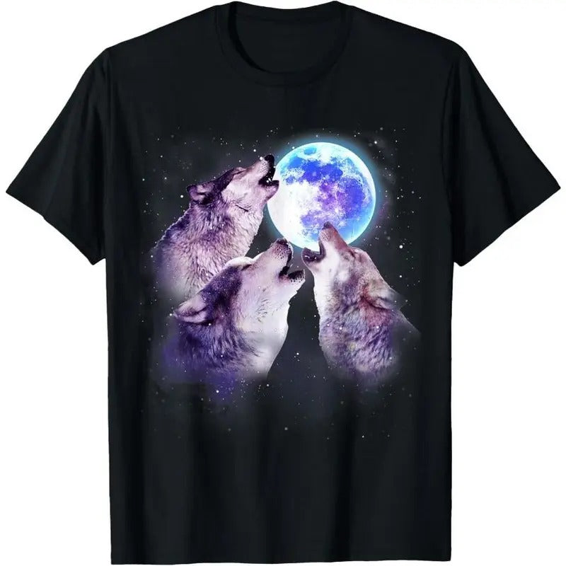 Three Grey Wolf Howling At The Moon 3 Wolves Space Galaxy T-Shirt Hoodie Sweatshirt | PrintMintTees.com