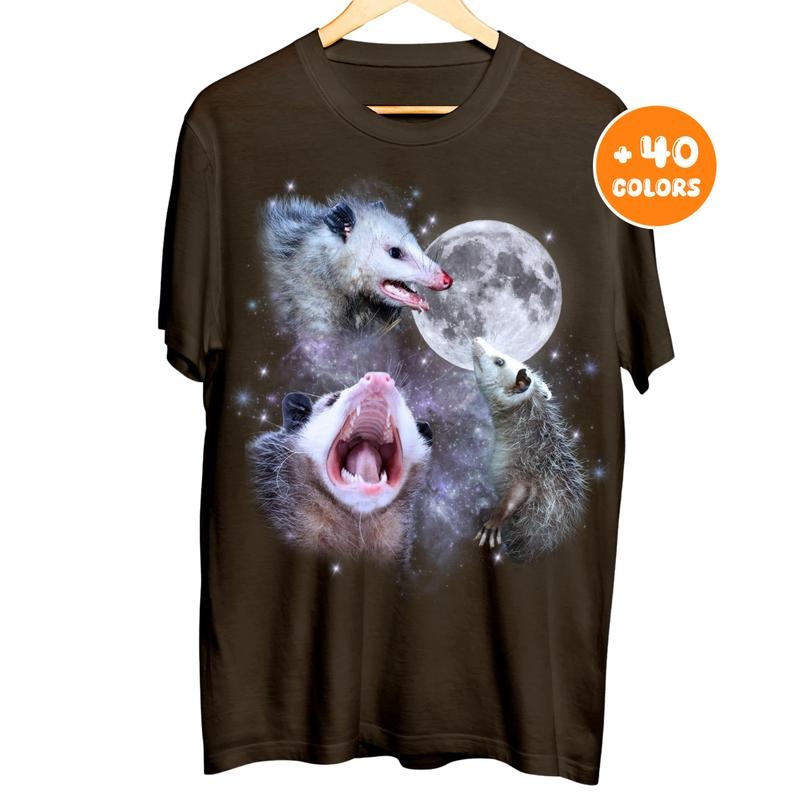 Three Opossum Shirt - Vintage Retro Graphic Tee, Opossum Moon Design, Funny Possum Lovers T-Shirt, Oversized Washed Tee,...