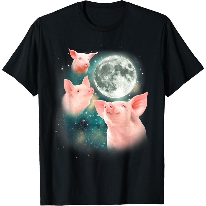 Three Pig Moon | 3 Miniature Pigs Howling Swine Weird Piggy T-Shirt made in usa Hoodie Sweatshirt | PrintMintTees.com