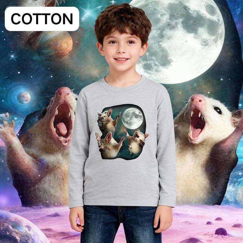 Three Possum Moon | 3 Opossum Funny Weird Cursed Meme Long Sleeve Cotton T-Shirt Hoodie Sweatshirt | PrintMintTees.com