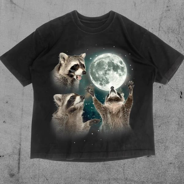 Three Raccoons Moon T-Shirt, Raccon Funny Meme Shirt, Animal Tee, Gifts Shirt, Unisex Vintage Graphic Tees Gothic Grunge...