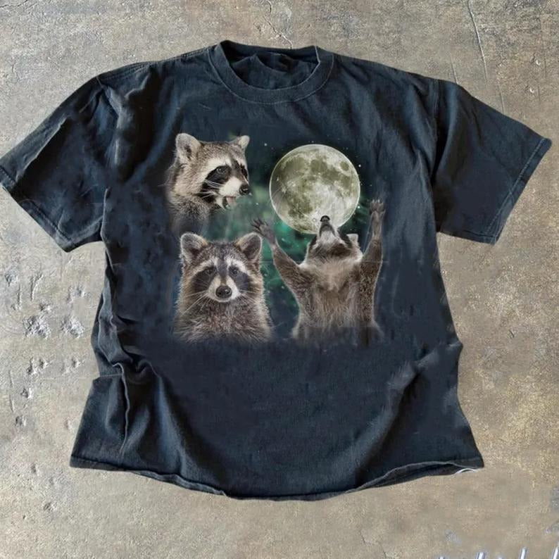 Three Raccoons Retro Vintage Raccoon Moon Raccoon Lovers Funny Raccon Silly Meme T-Shirts, Hoodie, Sweatshirt